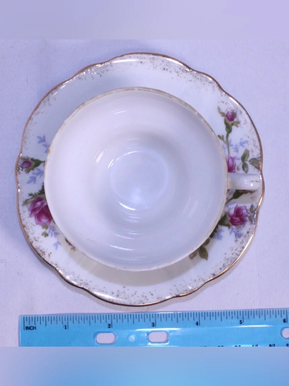 Vintage Royal Sealy China Moss Rose Teacup and Saucer Set